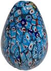 MCM Blue Heavy Millefiori Glass Egg Shaped Paperweight Desk Top Decoration 
