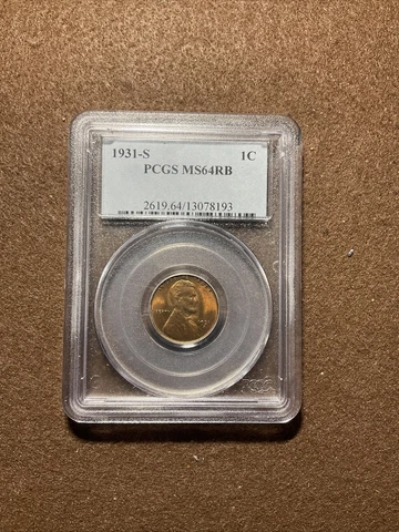 1931-S 1C Lincoln Wheat Cent PCGS MS64 RB - Tough Semi-Key Date! Cover