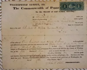 1866 Washington County Pennsylvania Sheriff's Summons con timbro e sigillo - Foto 1 di 6