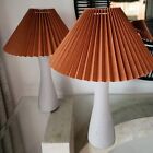 Pair Of Stone Look Slender Table Lamps With Pleated Lampshades