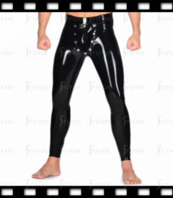 Leggings de látex para hombre pantalones clásicos ajustados pieza frontal a presión personalizados 0,4 mm E45 Foto 1 de 4