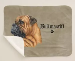 Bullmastiff Mastiff Hund Rasse Profil Kunst braun Sherpa Vlies Überwurfdecke - Bild 1 von 4
