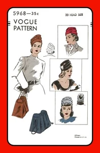DRAPED Bias HAT Pattern TURBAN and Sectioned BAG Tote Vogue 5968 Vtg 1940's - Picture 1 of 5