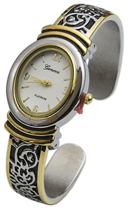 Blekon Collections Platinum Women's Oval Face Bangle Watch, Silver/Gold - Picture 1 of 10