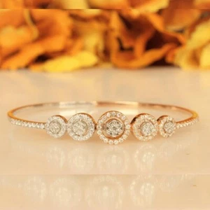 Cuff Bangle Bracelet 4Ct Round Cut Created Diamonds Women 14K Yellow Gold Finish - Picture 1 of 5