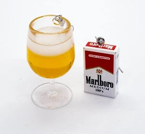 Handmade LAGER & CIGARETTE PACKET EARRINGS MINIATURE cigarettes & Alcohol MINI - Picture 1 of 1