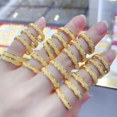 1pcs Pure 999 24K Yellow Gold Band Frosted Rings Men Women US Size 4/5/6/7/8/9 - Image 1 of 4