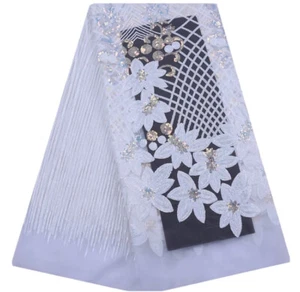 Luxus Hochzeit glitzernder holografischer weißer Pailletten Spitzenstoff. Qualität. BTY - Bild 1 von 5