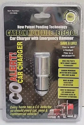 Dual 2 Port USB Car Charger W/ Carbon Monoxide Detector Stainless Steel Charger  - Image 1 of 4