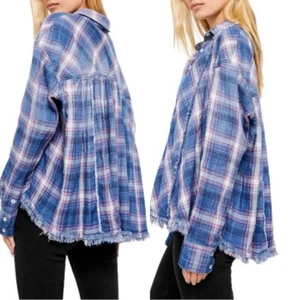 We The Free People blau kariertes Hemd mit Knopfleiste Seeking Starlight Baumwolle Gr. M - Bild 1 von 18