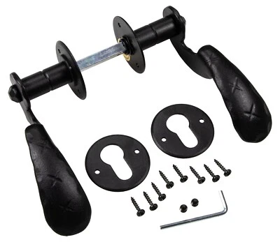 Maniglia porta interna Pz Rotondo per Camera Antico Ferro Battuto Nero - Immagine 1 di 4