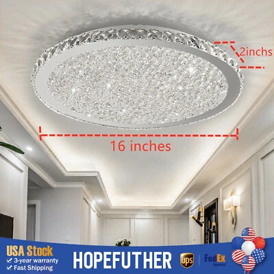16" Modern Flush Mount Crystal Chandelier LED Ceiling Light Pendant Lamp Fixture - Image 1 of 4