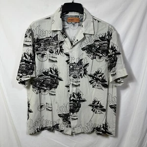 Loiter Men's Medium Short Sleeve Button Shirt Hawaiian Floral Cuban Hot Rod Car - Picture 1 of 8