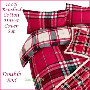 Red Tartan Double Duvet Cover Set 100% Brushed Cotton Bedding NEW - Picture 1 of 24