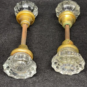 Antique Crystal Glass and Brass 12 Point Victorian Door Knob 2 Sets **READ** - Picture 1 of 15