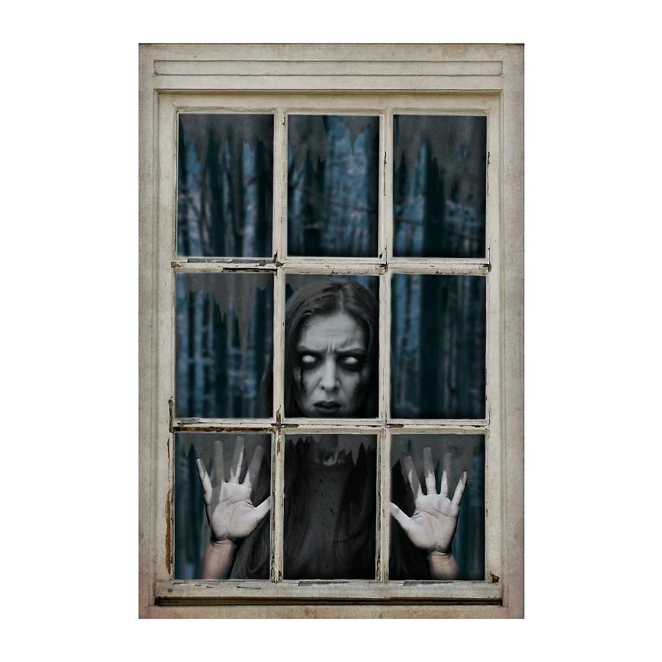 Fun Express 3 Ft. x 4 Ft. Spooky Girl Polyester Window Backdrop Halloween Decora - Image 1 of 1