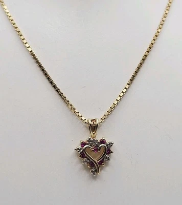 Ross Simons Sterling Silver Vermeil Ruby & Diamond Heart Pendant 18" Necklace - Image 1 of 4