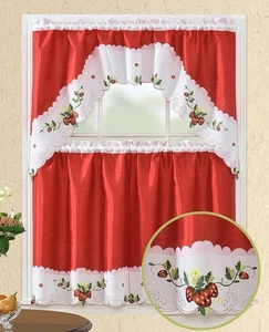 All American Collection Modern Contemporary 3pc Embroidered Kitchen Curtain Set - Picture 1 of 5