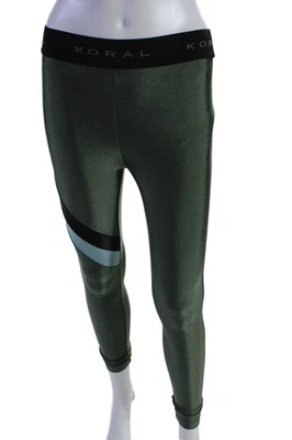 Leggings femininas Koral listradas elásticas cintura média roupa ativa tornozelo verde tamanho P - Imagem 1 de 4