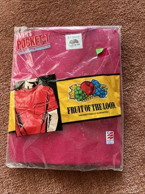 Vintage Fruit of the Loom T-Shirt Pocket T Pink Sealed USA Large 1991 Cotton - Image 1 of 4