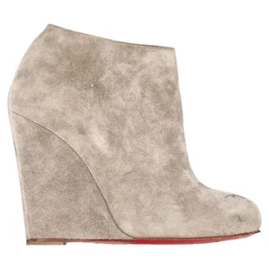 Christian Louboutin Belle Zeppa 100 Wedge Ankle Boots in Grey Suede - Picture 1 of 12