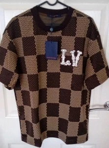 Louis Vuitton Kurzarm Baumwolle Damier T-Shirt mit Kristall LV Patch L - Bild 1 von 7