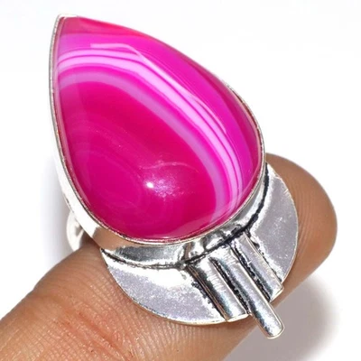 Anillo de piedras preciosas enchapadas en plata 925 ágata rosa Botsuana de alta calidad EE. UU. 6,5 GW Foto 1 de 3