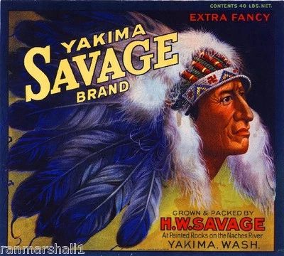YAKIMA SAVAGE Yakima Washington Savage Apple Fruit Crate Label Art Print