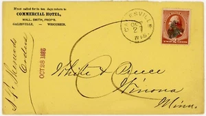 Galesville Wisconsin 1885 banknote cover - Commercial Hotel advertising - Picture 1 of 2