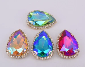 20 pcs Crystal Rhinestone diamond Faceted Glass Teardrop Colour AB Jewels Button - Picture 1 of 9