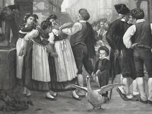 "Estera de impresión de libro de arte francés grabado original SERVANTS FAIR BOUXWILLER 1884 11x14""" - Imagen 1 de 9