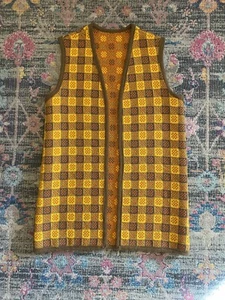 Vintage 70’s Women’s Vest Mustard Yellow Plaid Wool MOD Handmade Retro Size S - Picture 1 of 7
