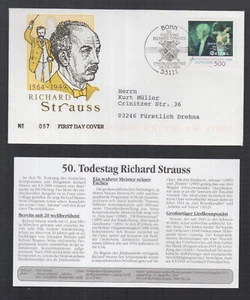RFA 1999 FDC/recibo con descripción - 50. Fallecimiento del compositor Richard Strauss - Imagen 1 de 1