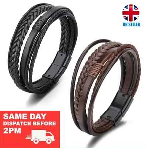 Herren Handarbeit Geflochtenes Lederarmband Armband Verschluss Braun Schwarz Unisex 21 cm - Bild 1 von 20