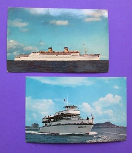 SS Lurline Honolulu+ADVENTURE III Oahu Postcards w/"Hawaii Invites You" Stamp - Picture 1 of 3