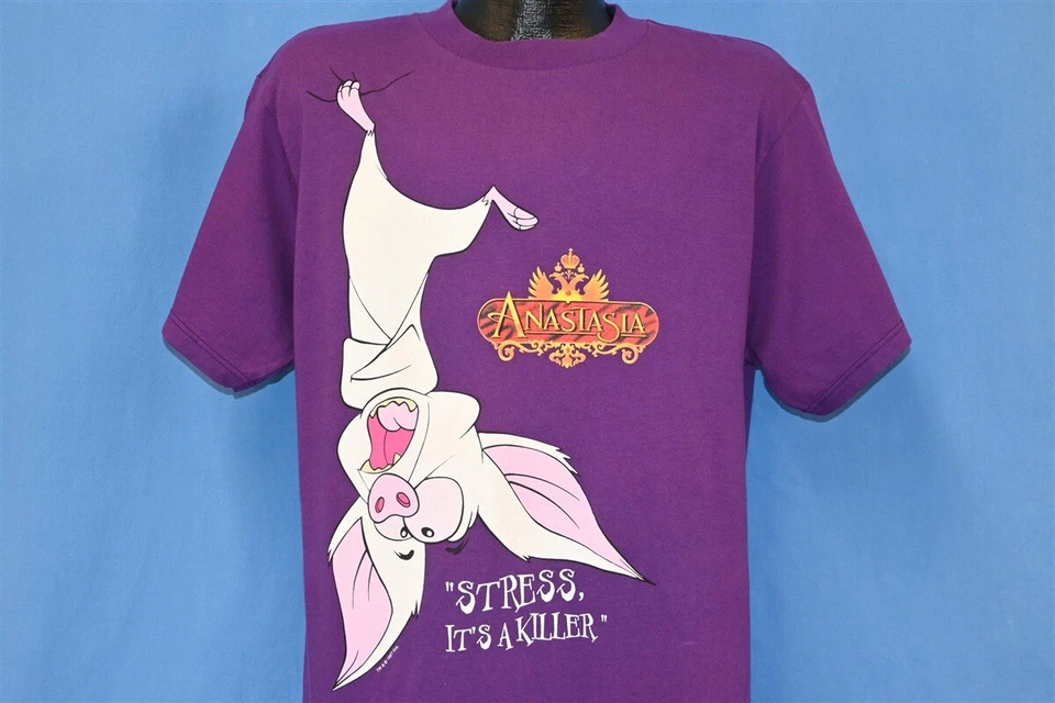 vtg 90s ANASTASIA BAT STRESS IT'S A KILLER PURPLE BURGER KING t-shirt LARGE L - Image 1 of 4