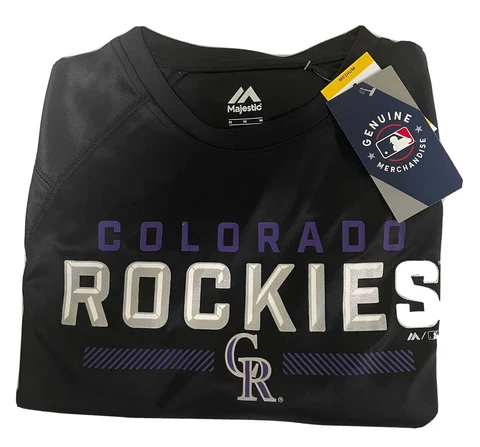 MAJESTIC COLORADO ROCKIES TEAM LOGO MEN'S T- SHIRT 100% AUTHENTIC BLACK Cover