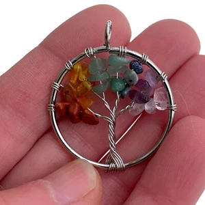 Collar de plata árbol de la vida regalo amante de la naturaleza envoltura de alambre colgante de cuentas de cristal - Imagen 1 de 91