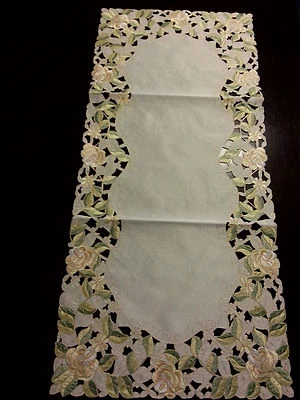 16"x36" Embroidered Tablecloth Yellow Gardenia Flowers Table Runner Home Decor - Image 1 of 2