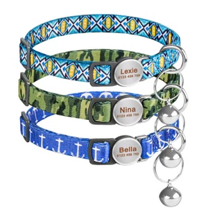 Kitten Collar with Bell Custom Personalized Engraved ID Tag Cat Puppy Blue - Foto 1 di 10