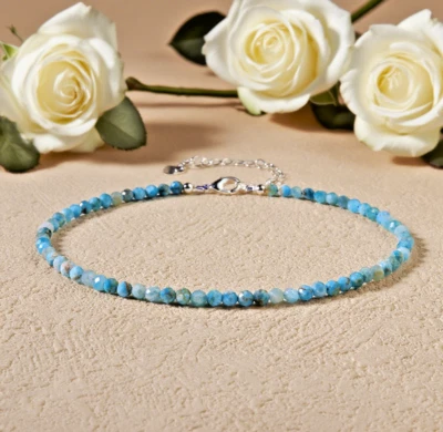Larimar 3 毫米脚链精致蓝色宝石脚链女士礼物 — 第 1/2 张图片