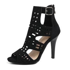 Women's Peep Toe Hollow Out Stiletto Heels Sandals Back Zip Summer Roman Booties - Picture 1 of 13