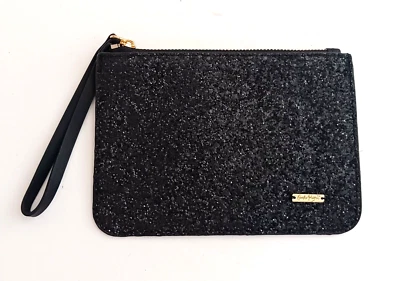 NEW Charlie Paige Blk Glitter Sparkle Wristlet Slim Pouch Zip Top 8X5 - Image 1 of 4