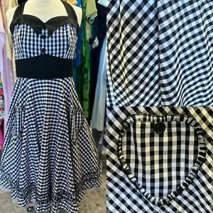 1950s Vintage Reproduction Halter Dress Grace Karin Gingham Cotton Blk/Wht XXL - Picture 1 of 18