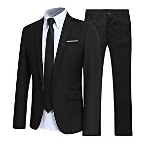 Men's Business Wedding Suit Jacket Vest Pant Set Lapel Button Down Jacket Blazer
