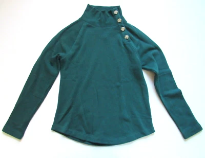 全新带标签 J Crew 女式宽纽扣领套衫运动衫深绿色 XXS — 第 1/4 张图片