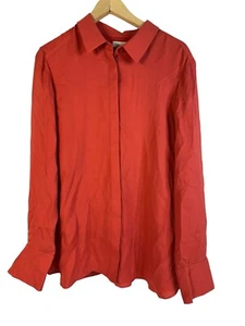 Lafayette 148 new york SCOTTIE SILK LONG-SLEEVE BUTTON-DOWN TOP Coral $698 NEW - Picture 1 of 13