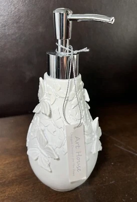 ART HOUSE NEW!!! BUTTERFLIES 3D Textured White Soap Dispenser Pump Silver CUTE!! - Image 1 of 4