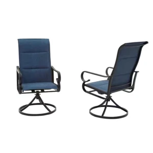 2-Pack Swivel Patio Dining Chairs – Blue Cushions & Metal Frame Outdoor Seating - Picture 1 of 11