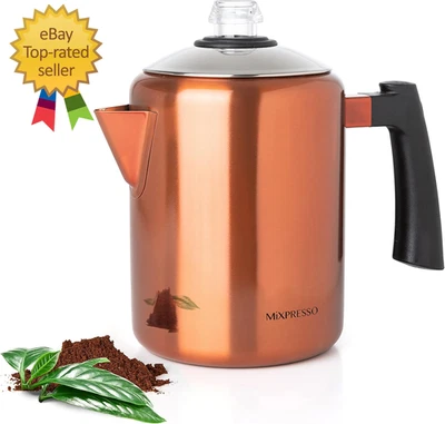 Cobre Acero Inoxidable Café Percolador Estufa 37Oz Clásico Percolador Café Foto 1 de 4